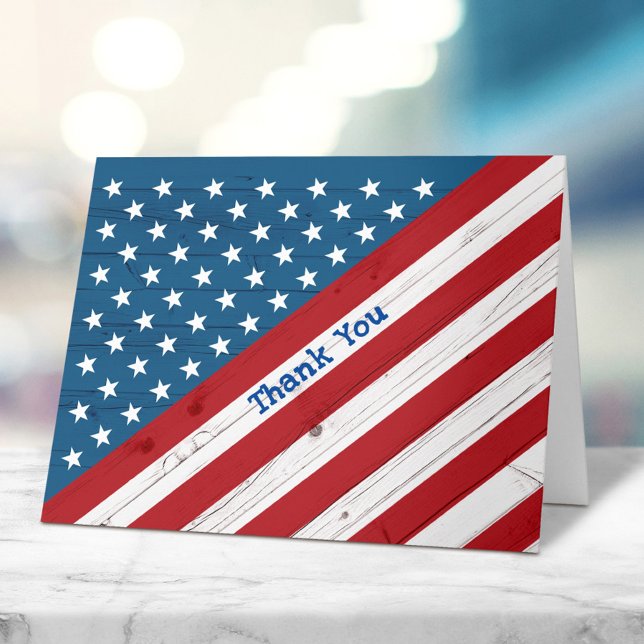 Stars & Stripes Patriotic USA Rustic American Flag Thank You Card (Creator Uploaded)