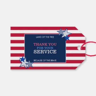 Stars Stripes Patriotic Veteran Service Thank You  Gift Tags