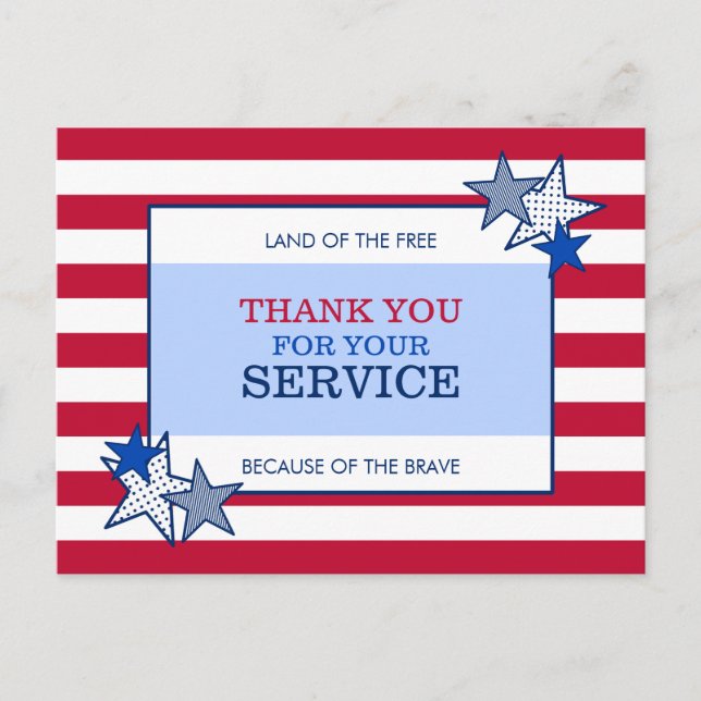 Stars Stripes Patriotic Veteran Service Thank You Postcard (Front)
