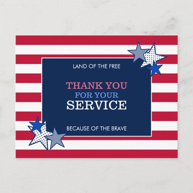 Stars Stripes Patriotic Veteran Service Thank You  Postcard (Front)