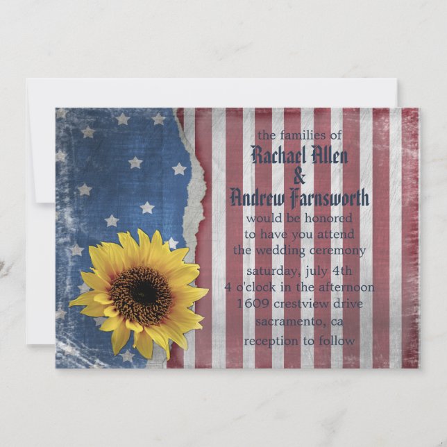 Stars & Stripes Patriotic Wedding Invitations (Front)
