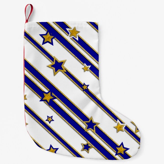 Stars & Stripes Pattern gold blue + your ideas Small Christmas Stocking (Front)