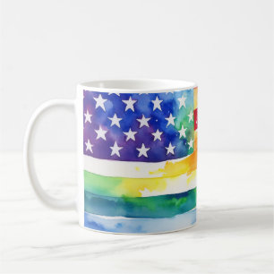 Stars & Stripes Rainbow Watercolor Coffee Mug