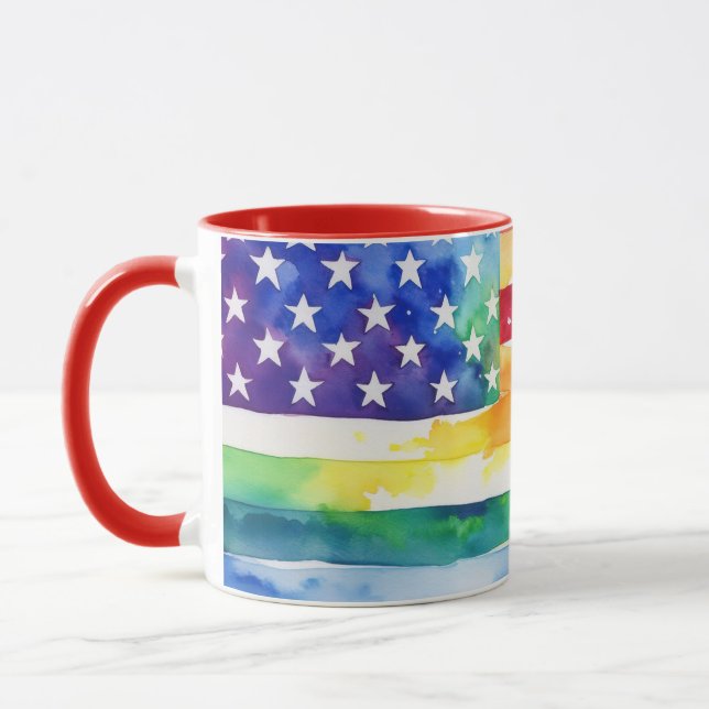 Stars & Stripes Rainbow Watercolor Mug (Left)