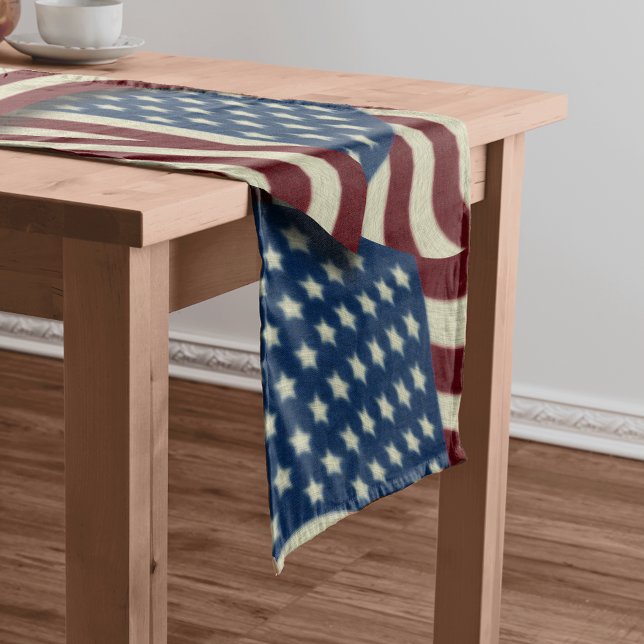 Stars & Stripes Red & Blue USA American Flags Short Table Runner (Creator Uploaded)