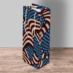 Stars & Stripes Red Blue USA American Flags Wine Gift Bag