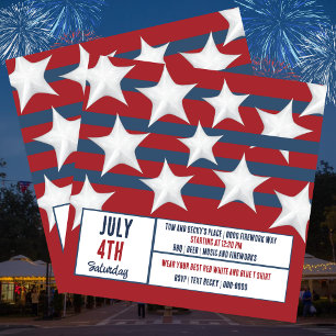 Stars Stripes Red White and Blue July 4 Party Holiday Card