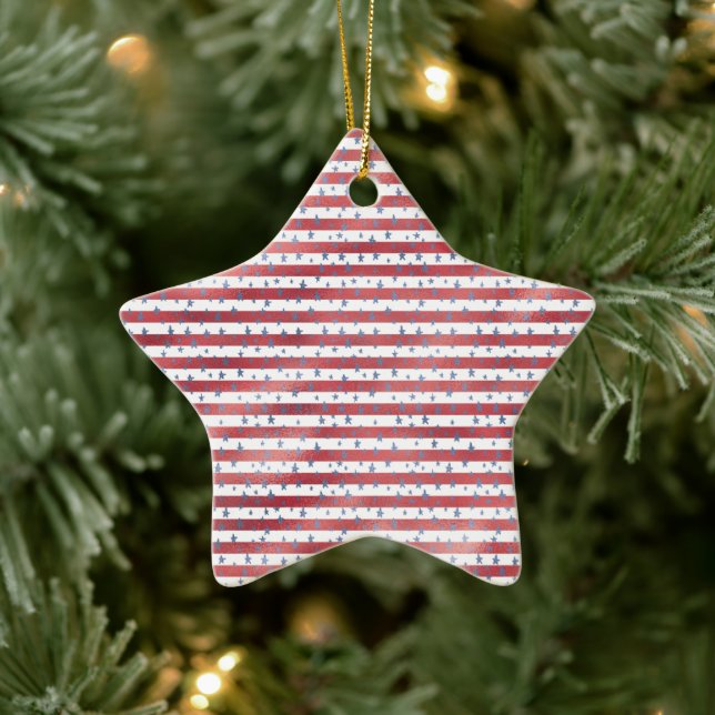Stars Stripes Red White Blue Ceramic Tree Decoration (Tree)
