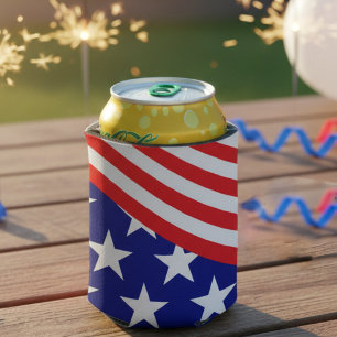 Stars Stripes Red White Blue July BBQ Can Cooler