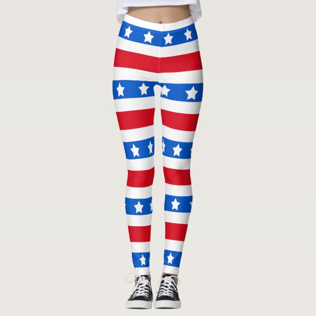 Stars & Stripes | Red White Blue Leggings (Front)