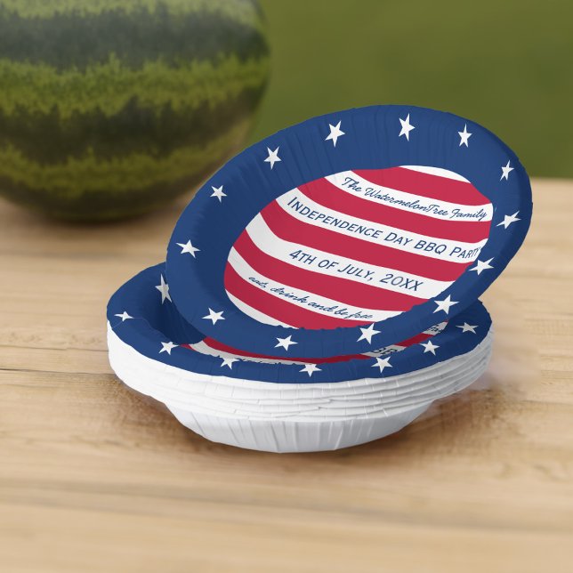 Stars Stripes Red White Blue Patriotic 4th July Paper Plate (Stars and stripes! Just add your party details to this red white and blue patriotic paper bowl)