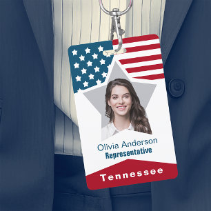 Stars Stripes Red White Blue Photo ID ID Badge