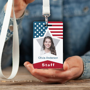 Stars Stripes Red White Blue Staff Photo ID Badge