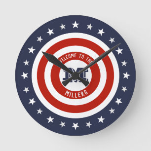 Stars & Stripes Round Clock