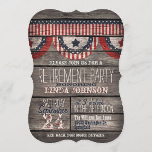Stars & Stripes Rustic Wood Retirement Party Invitation