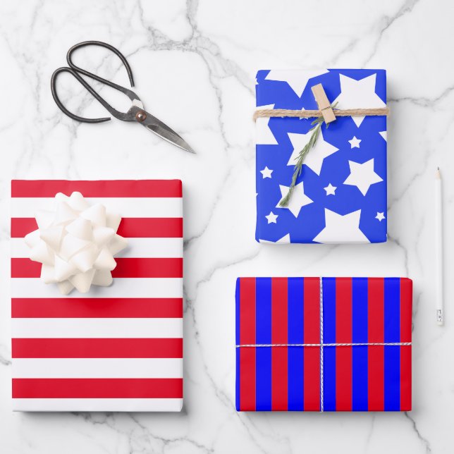 Stars & Stripes Set of 3 Wrapping Paper Sheet (Front)