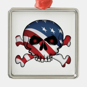 Stars & Stripes Skull Metal Tree Decoration