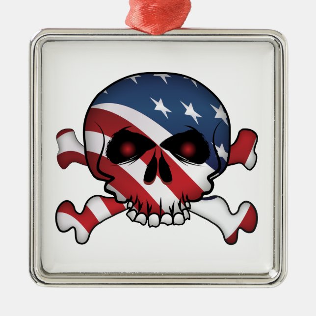 Stars & Stripes Skull Metal Tree Decoration (Front)