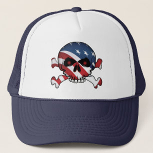 Stars & Stripes Skull Trucker Hat