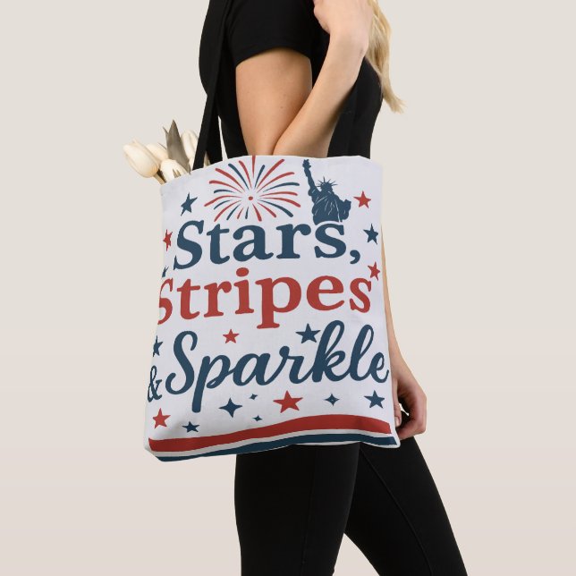 Stars, Stripes & Sparkle – Patriotic 4th of July D Tote Bag (Close Up)