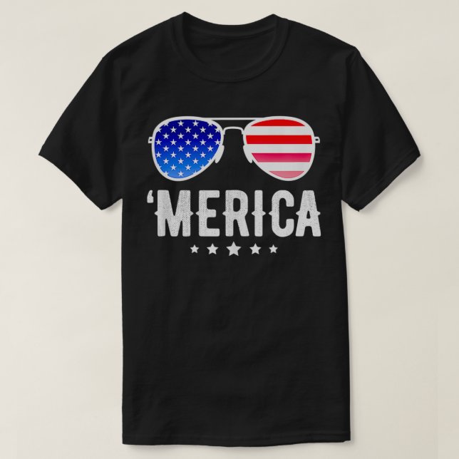 Stars Stripes Sunglasses Freedom USA Merica  T-Shirt (Design Front)