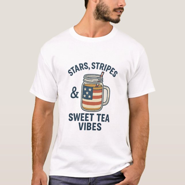 Stars, Stripes & Sweet Tea Vibes – Patriotic Women T-Shirt (Front)