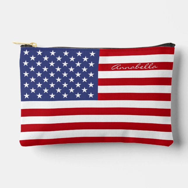 Stars & Stripes US Flag Personalised (optional) Accessory Pouch (Front)