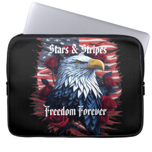 Stars & Stripes USA Flag Bald Eagle with Roses  Laptop Sleeve