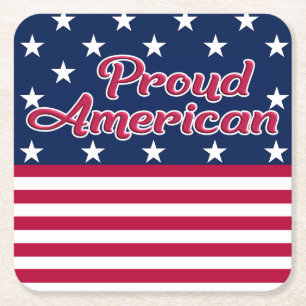 Stars & stripes USA flag Proud American patriotic Square Paper Coaster