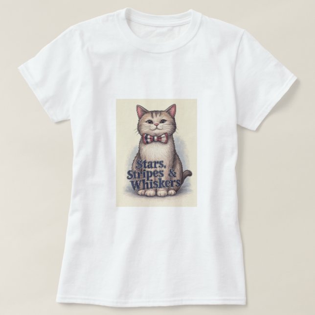 Stars, Stripes & Whiskers – Patriotic Cat T-Shirt (Design Front)