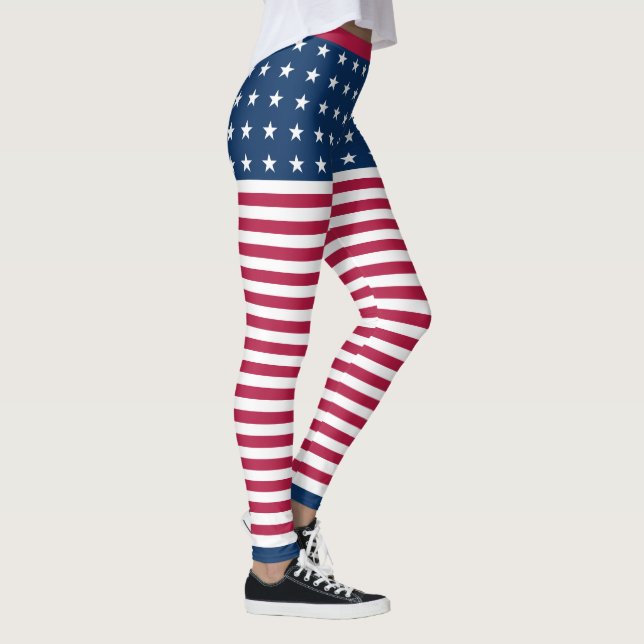 Stars & Stripes White Red Blue USA Patriotic Flag Leggings (Right)