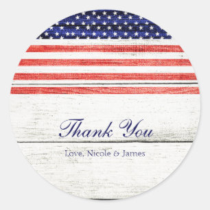 Stars & Stripes White Rustic Wood Patriotic Party Classic Round Sticker