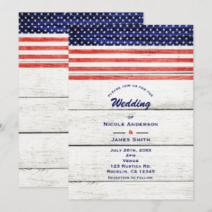 Stars & Stripes White Rustic Wood Patriotic Party Invitation