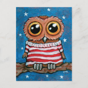 Stars & Stripes Wide Eyed Owl   Bird Art Postcard