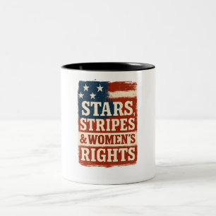 Stars, Stripes & Women’s Rights Distressed Flag Two-Tone Coffee Mug