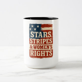 Stars, Stripes & Women’s Rights Distressed Flag Two-Tone Coffee Mug