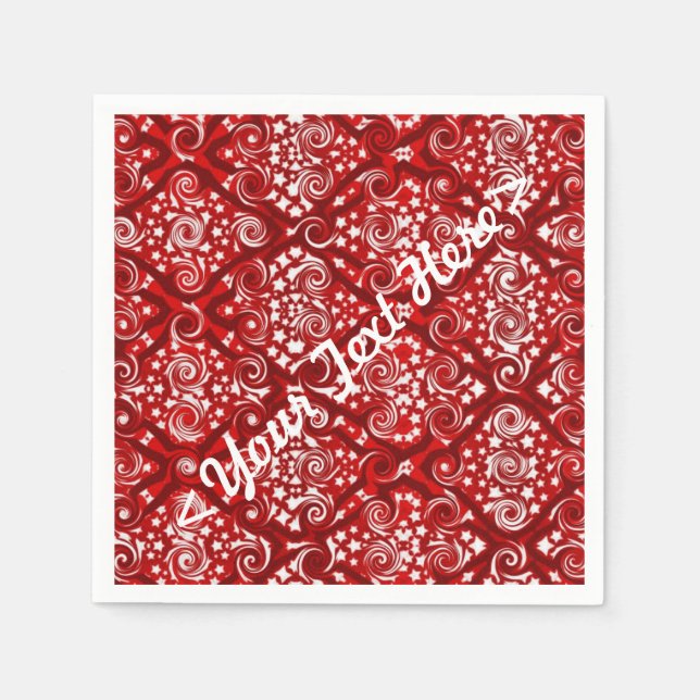 Stars & Swirls Red and White Personalised Napkins (Front)