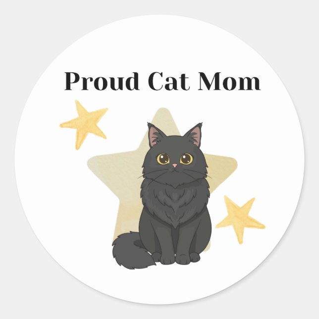 Stars themed Proud Cat Mom Classic Round Sticker (Front)