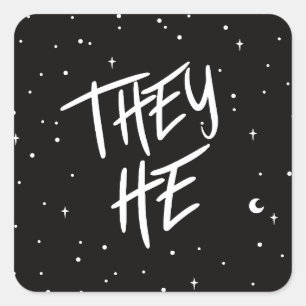 Stars They/He Pronouns Square Sticker