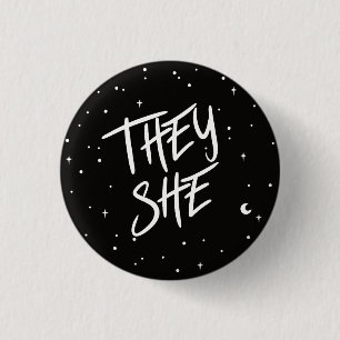 Stars They/She Pronouns  3 Cm Round Badge