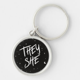 Stars They/She Pronouns Key Ring