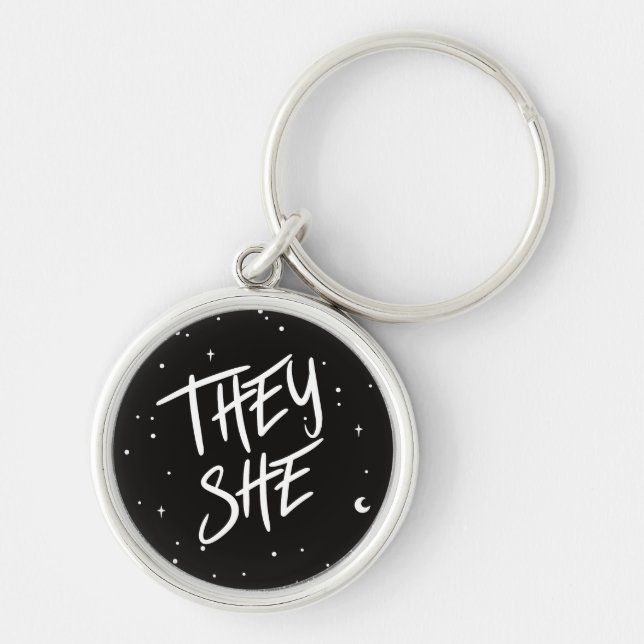 Stars They/She Pronouns  Key Ring (Front)