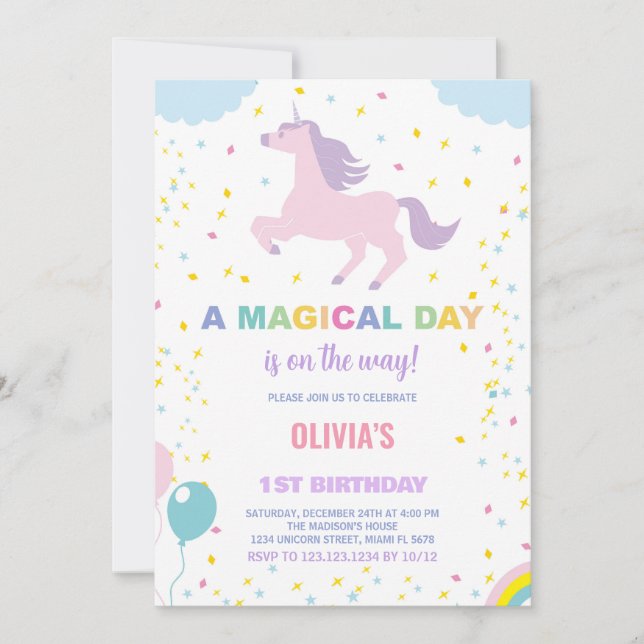 Stars Unicorn Birthday Invitations (Front)