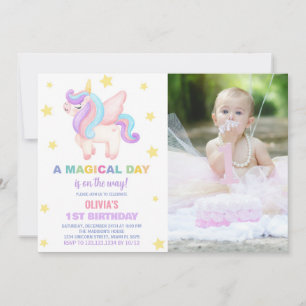 Stars Unicorn Birthday Invitations with photo
