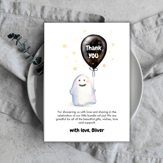 Stars Whimsical Little Boo Balloon Baby Shower Thank You Card (Stars Whimsical Little Boo Balloon Baby Shower Thank You Card)
