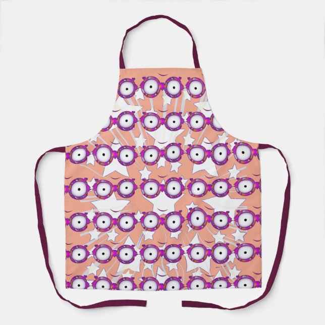 Stars With Glasses Coral   Apron (Front)