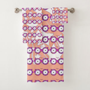 Stars With Glasses Kids Peach Bath Towel Set