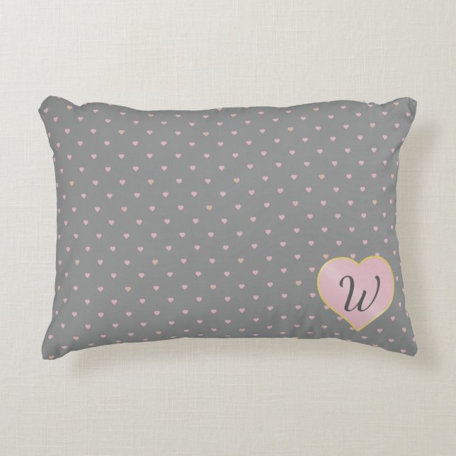 Stars Within Hearts on Grey Accent Pillow (Front)