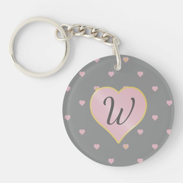 Stars Within Hearts on Grey Acrylic Keychain (Front)