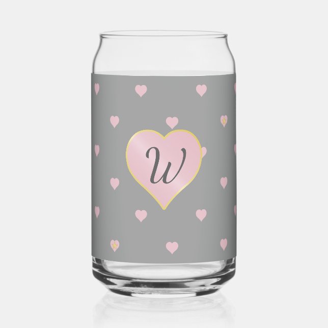 Stars Within Hearts on Grey Can Glass (Front)